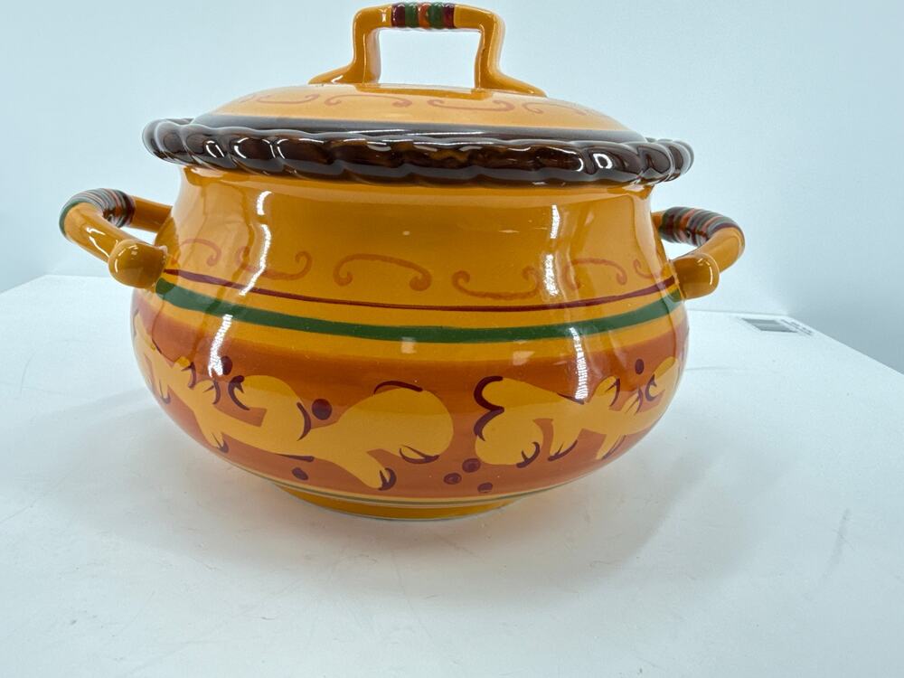 Celebrating Home Bean Pot Lidded Tureen Tuscan Harvest Fall Thanksgiving 9 Inch